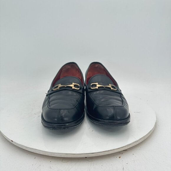 Salvatore Ferragamo Women Size 8B Black Leather Gold Horsebit Slip On Pump Shoes - Picture 3 of 12